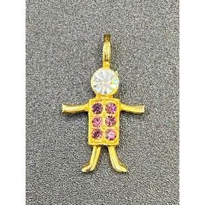 USA KIS Clear and Purple Crystal Pendant Gold Tone Girl Pendant